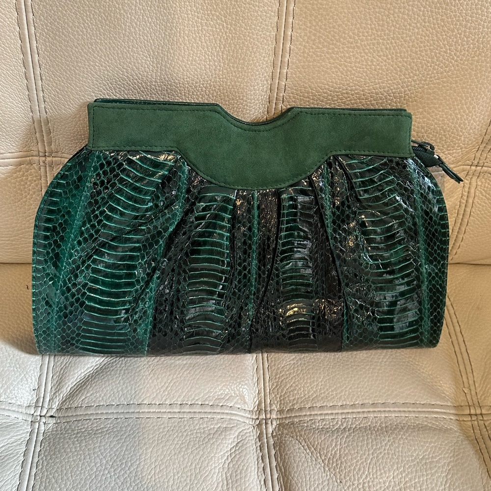 Authentic Green Snakeskin J. Renee Clutch Purse W/ Strap